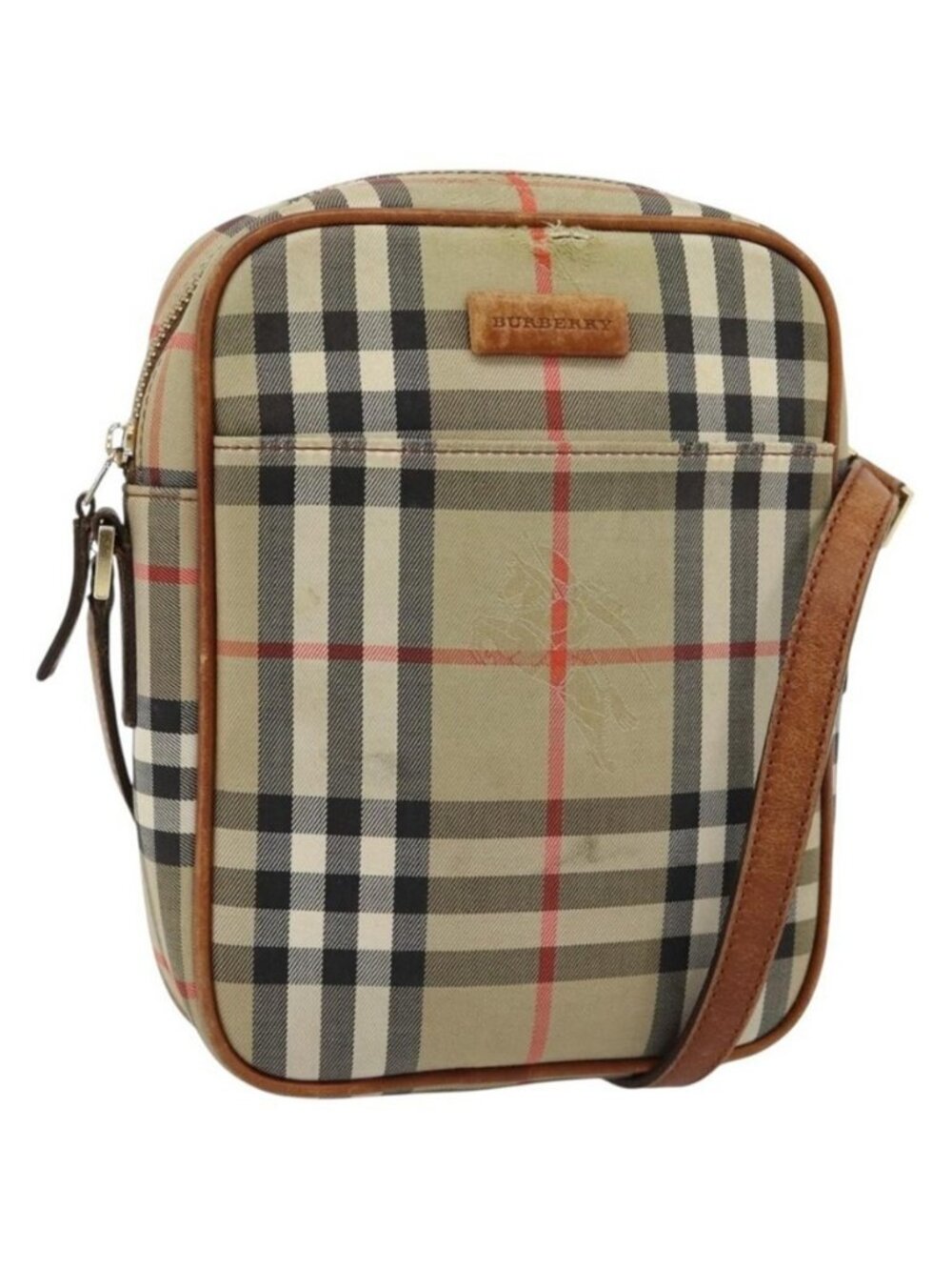 Authentic BURBERRY Nova Check Shoulder Bag Canvas Beige Gold